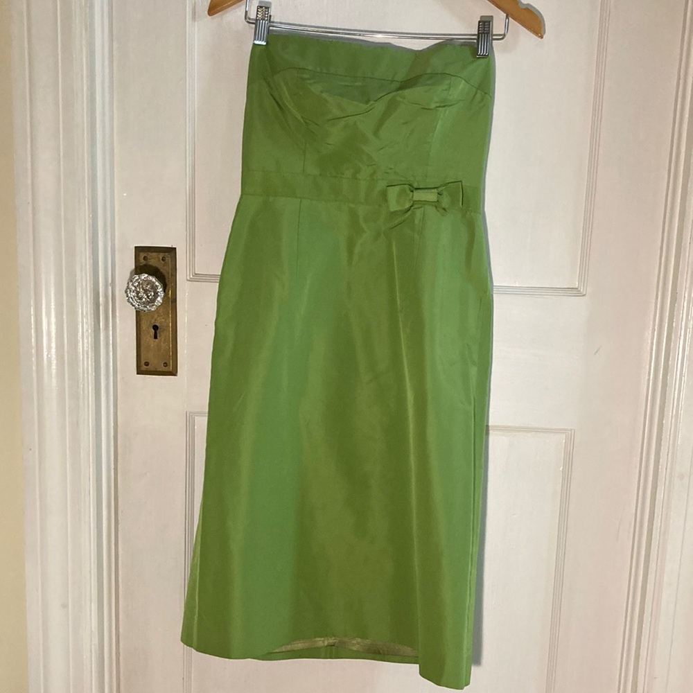 Green Strapless Dress with Bow Detail